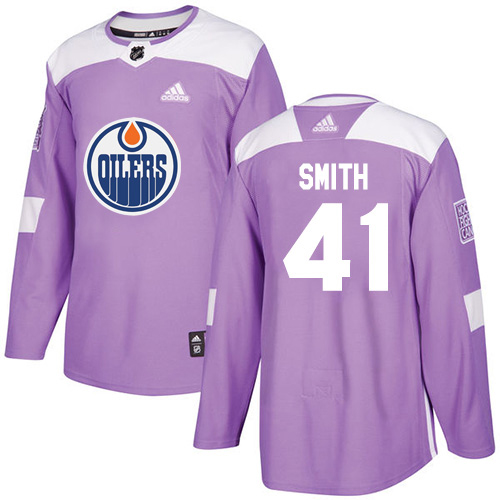 Adidas Oilers #41 Mike Smith Purple Authentic Fights Cancer Stitched Youth NHL Jersey